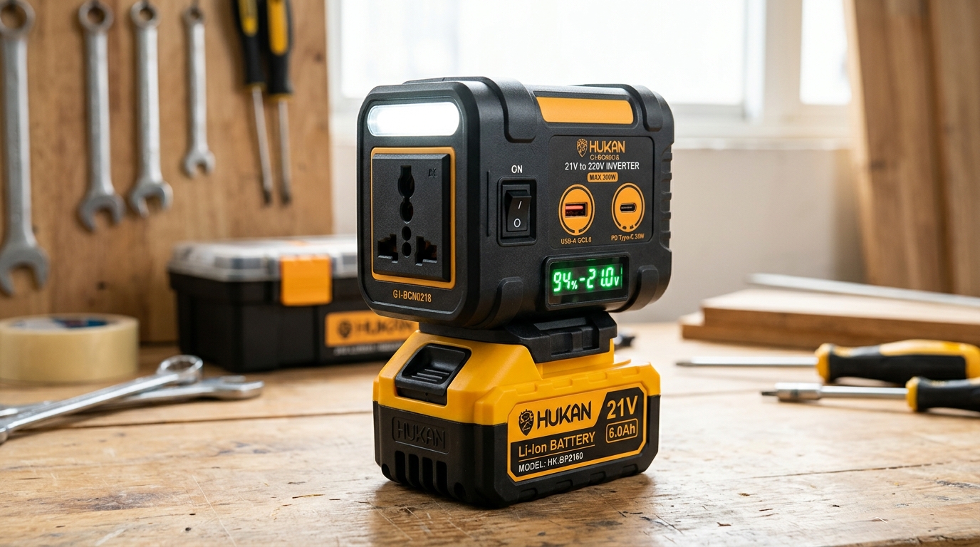 Đế chuyển nguồn pin 18-21V sang điện 220V Hukan G1-BCN0218 gắn trên pin Hukan 21V