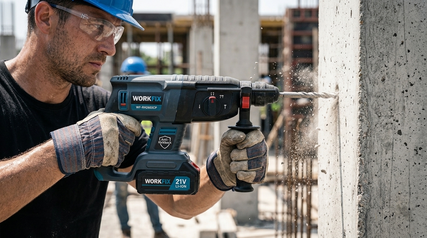 Khoan thực tế bê tông cốt thép dầm sàn với máy Workfix WF-RH2603CP