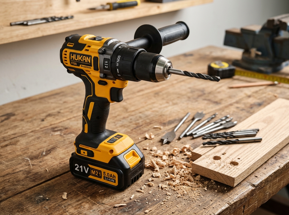 Máy khoan pin Hukan F88 90Nm không chổi than đầu kẹp kim loại 13mm