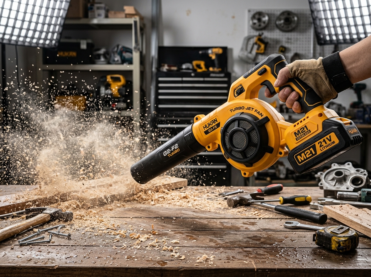 Máy thổi phản lực pin Hukan G2-F2 thổi sạch mùn cưa xưởng mộc